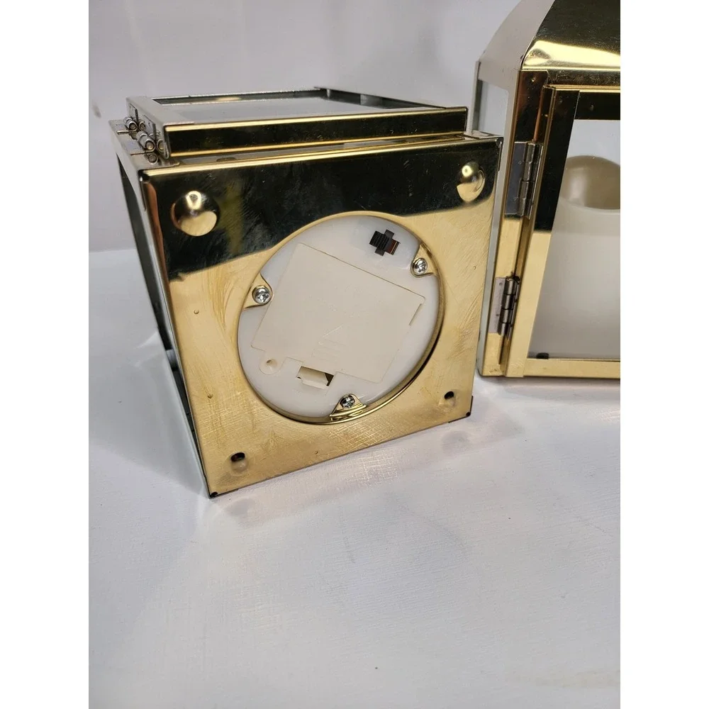 Gold Metal Lanterns with LED Candles Pair Decorative Wedding Decor 7.5in